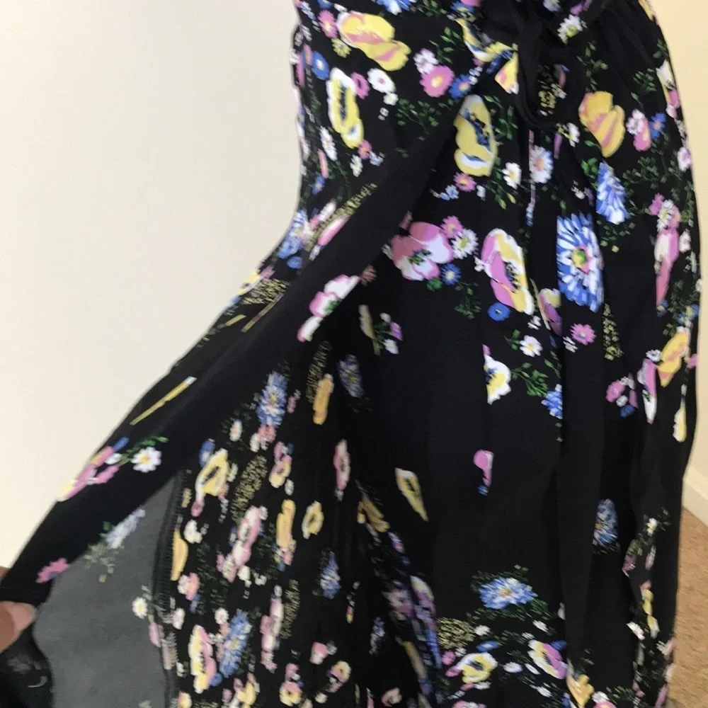 NWT! FREE PEOPLE Black floral wrap dress